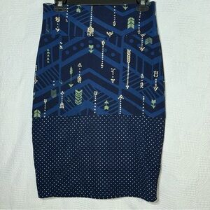 LuLaRoe Small‎ Cassie Pull On Pencil Skirt Dark Blue Navy Arrow Polka Dot Print